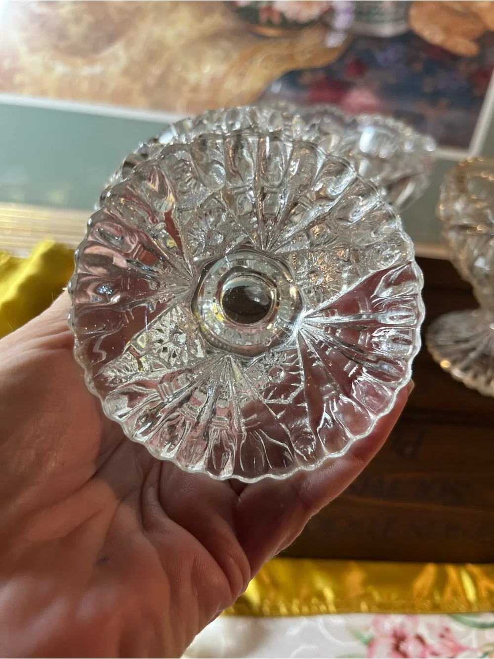 Crystal Glass Compote Dish - Clear Cut-Glass Accent Bowl